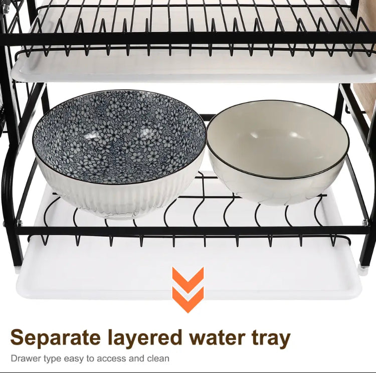 Tier Dish Drainer, Rack Kitchen Plate Cutlery Drying Holder With Drip Tray Glasses Holder, Drying Rack with Tray Chopstick Sink Tier Dish Drainer, Rack Kitchen Plate Cutlery Drying Holder With Drip Tray Glasses Holder, Drying Rack with Tray Chopstick Sink